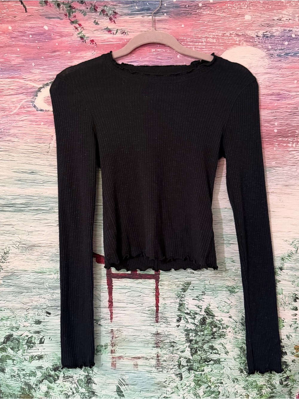 Abercrombie Black Ribbed Long-Sleeve Crop Top